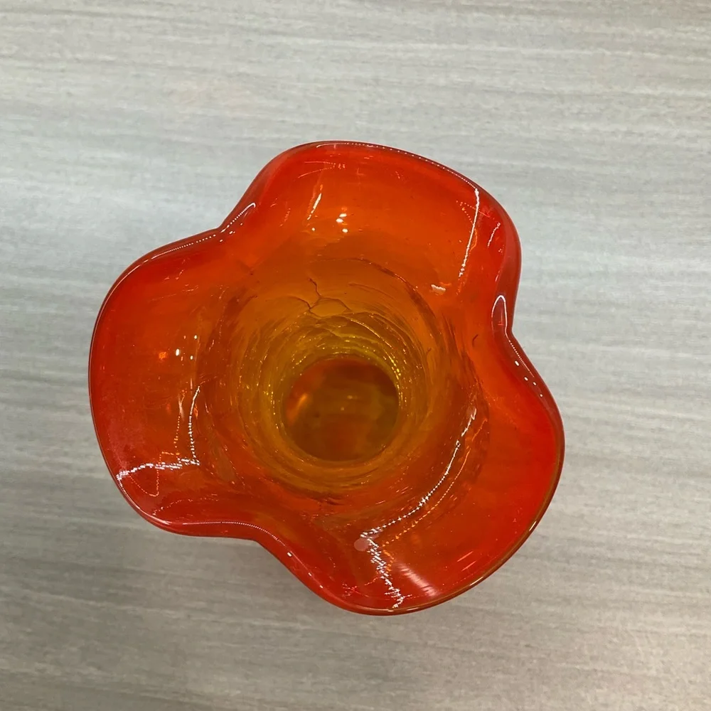 VINTAGE MID CENTURY MODERN HAND BLOWN‎ AMBERINA CRACKLE GLASS VASE